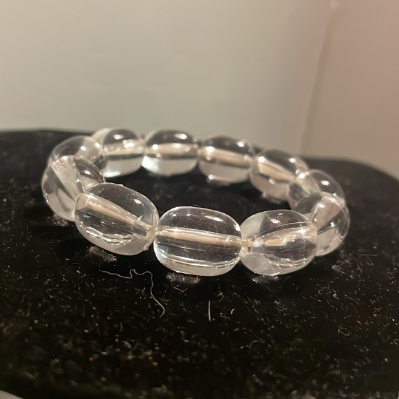 Retro vintage 8” eleven oblong clear beads stackable stretch bangle bracelet - Picture 2 of 11